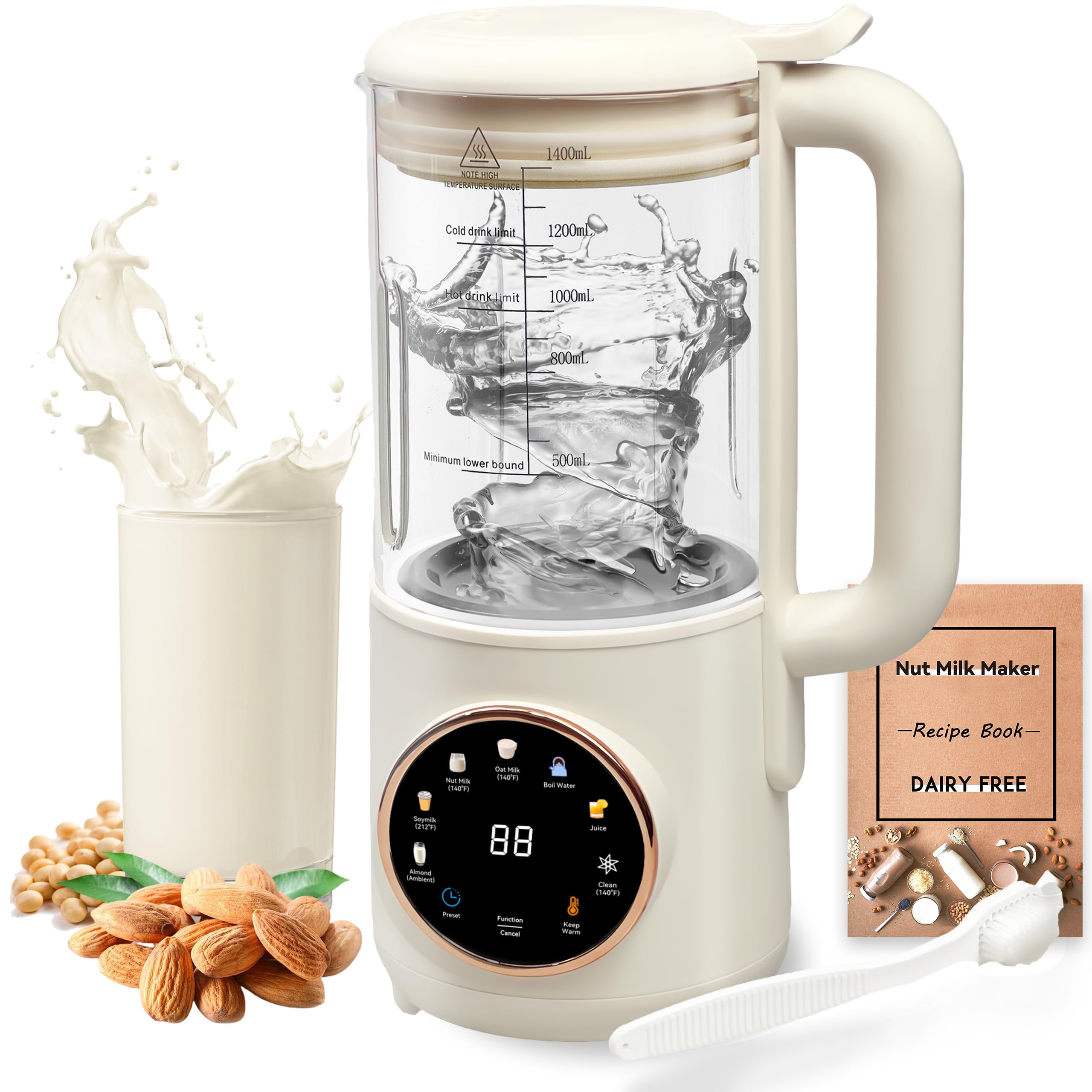 HaiiuzHi 8-in-1 nut milk maker front view enables quick almond and oat milks at home