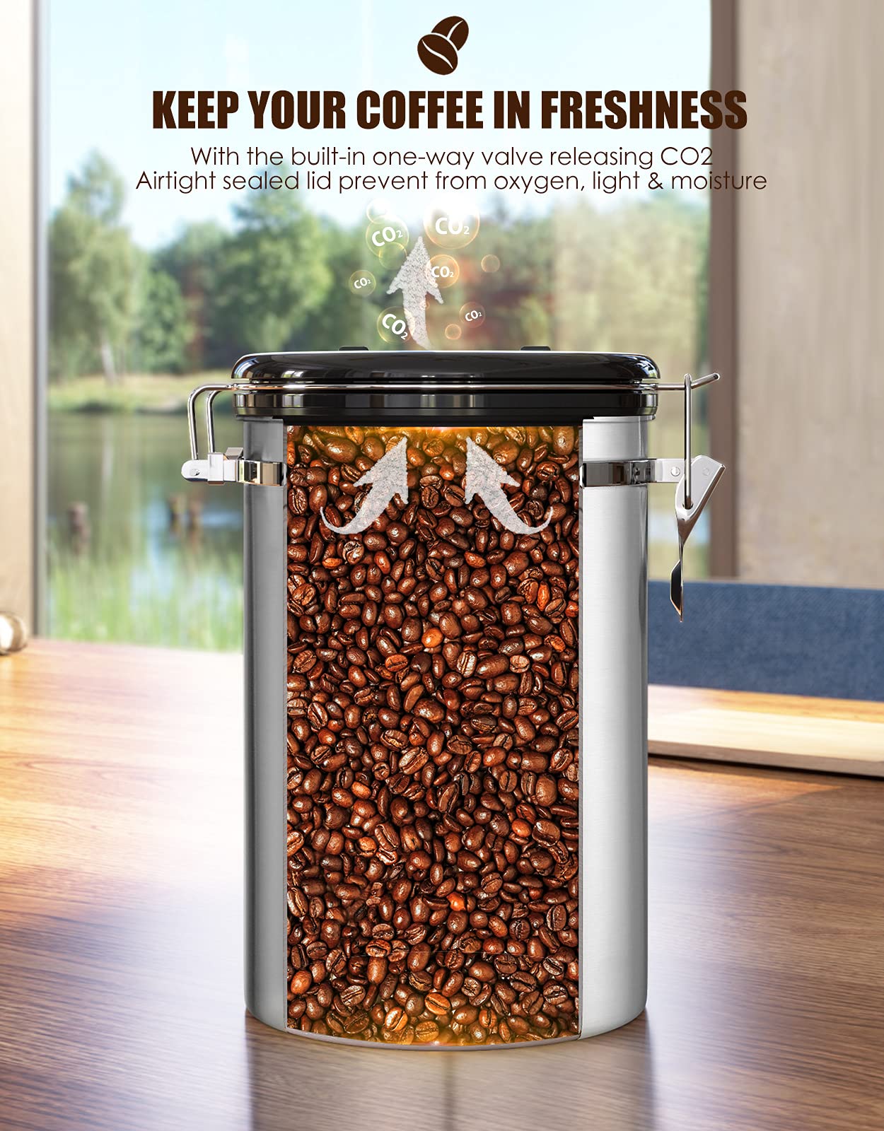 HAIOOU CO2 valve system visible on lid for extended freshness