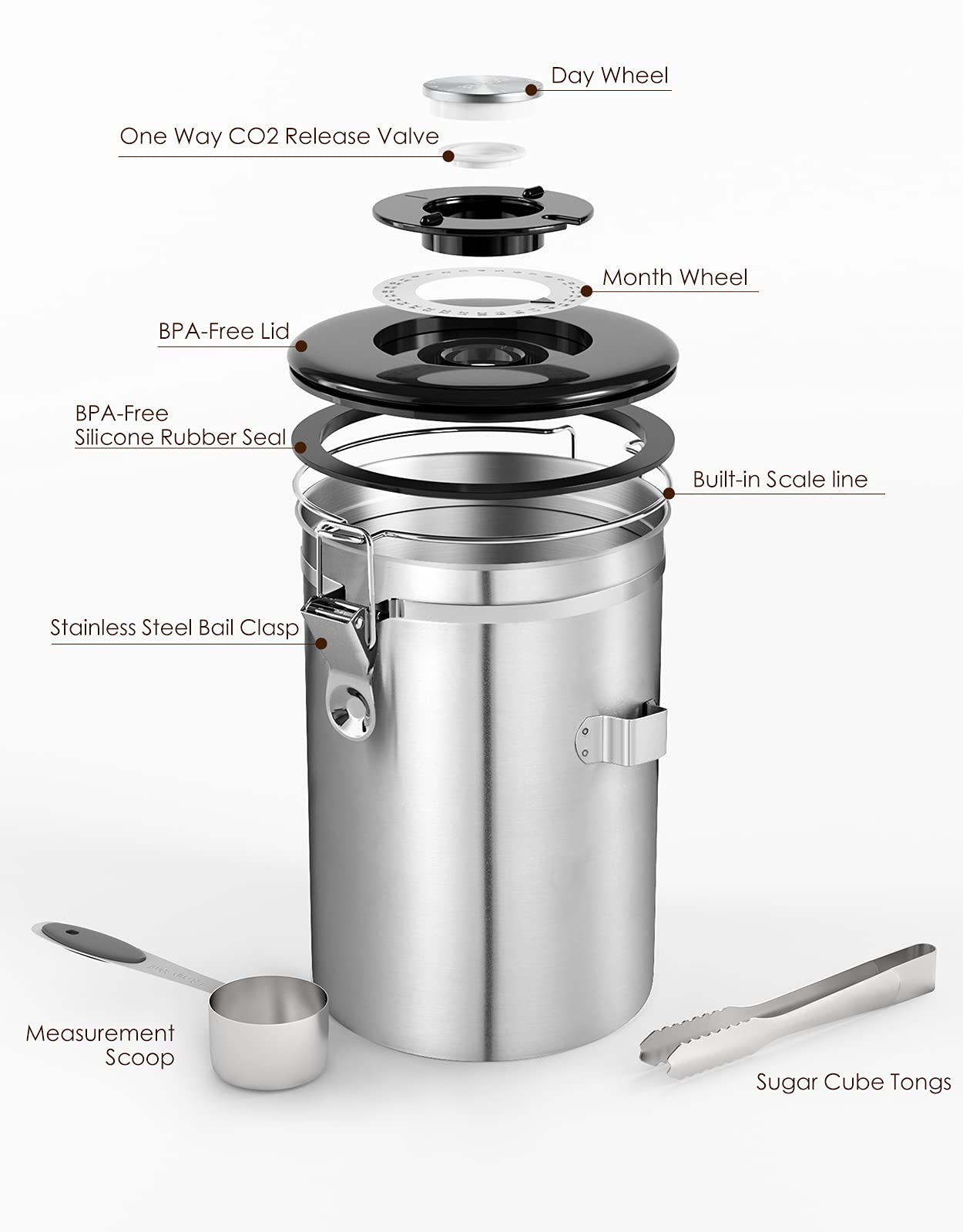 HAIOOU includes measuring scoop and mini sugar tongs for convenient use