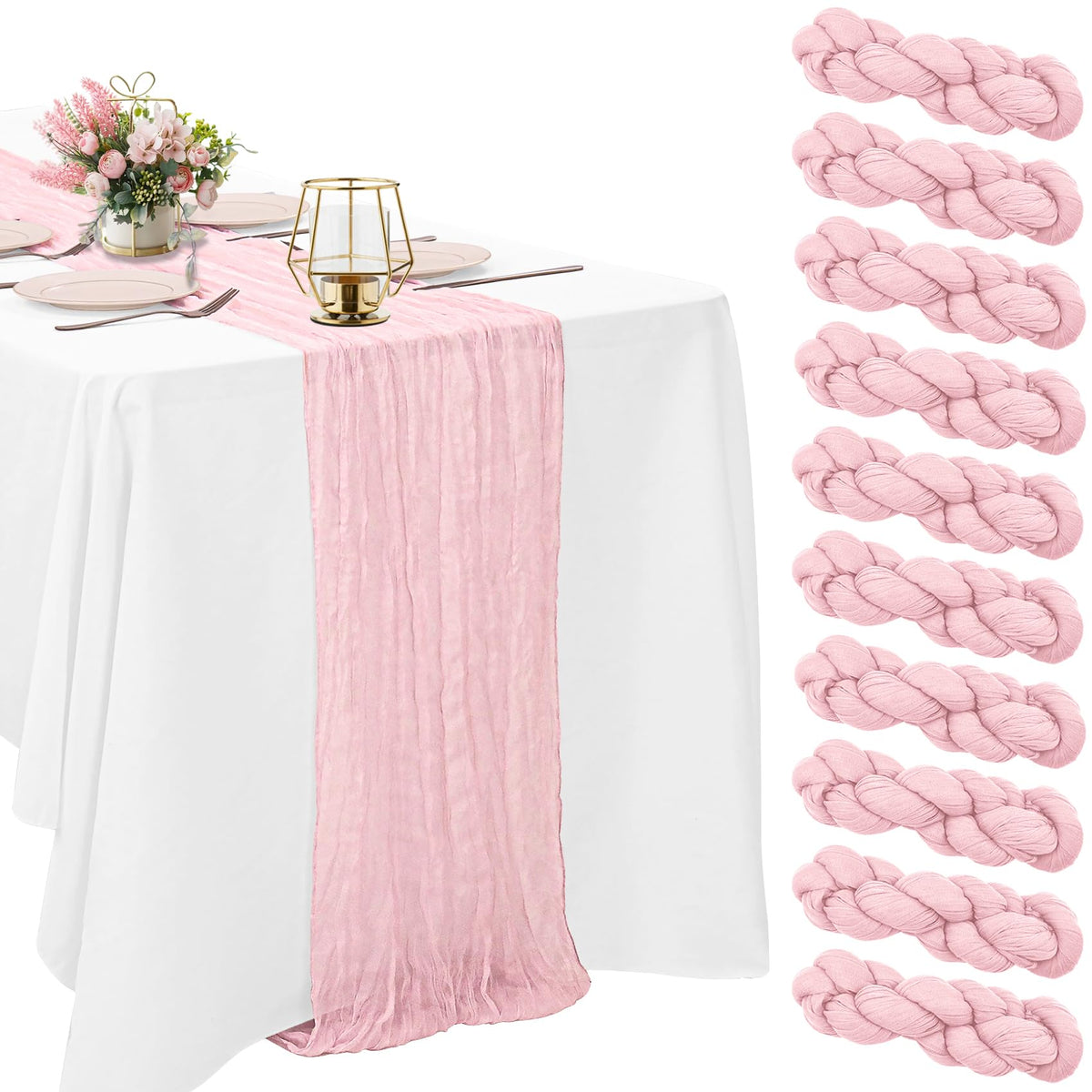 HAISIWLKJ light pink cheesecloth table runner for wedding decor with boho charm.