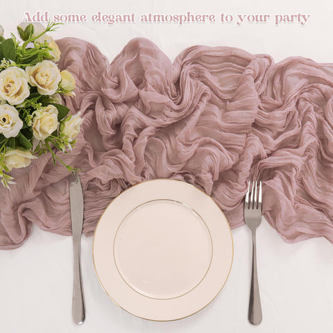 HAISIWLKJ vintage style cheesecloth runner in dusty pink complements long tables