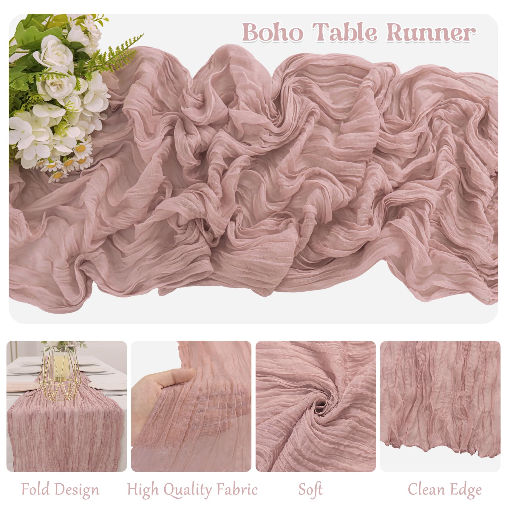 HAISIWLKJ wedding table runner in dusty pink enhances romantic ambience