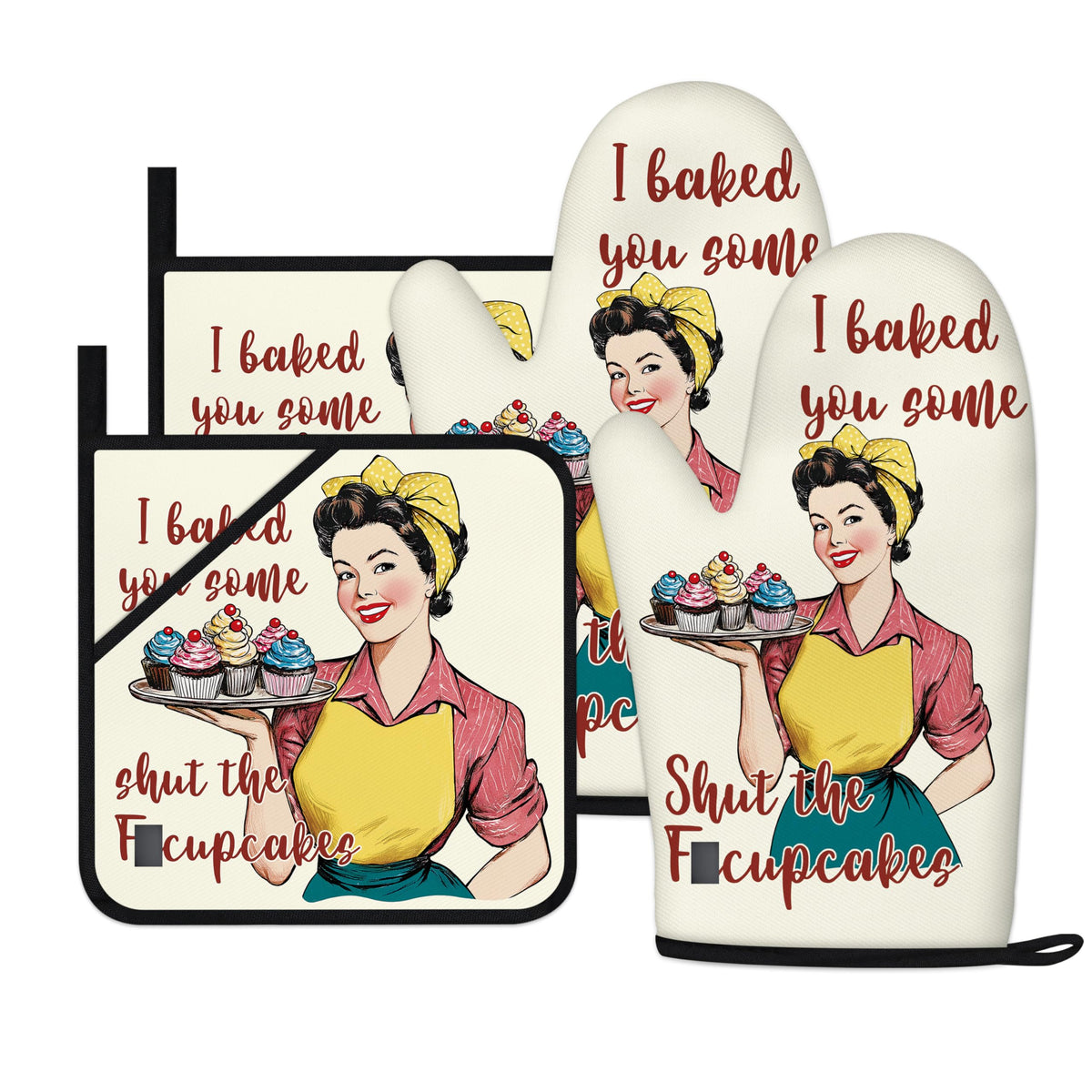 HAISUKA funny oven mitts in yellow pattern for playful style and heat protection while cooking