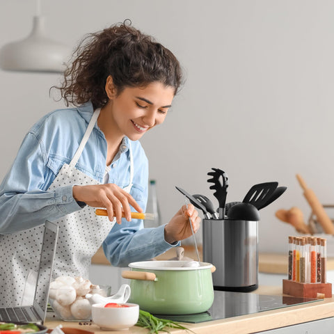 Haiyouneer extra-large utensil crock on counter for bulky tools like spatulas.