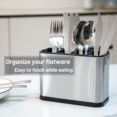 Haiyouneer Silverware Caddy stainless steel finish adds a sleek kitchen touch