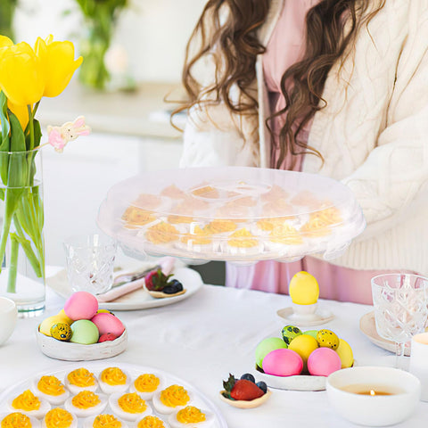 HAKSEN deviled egg container with foldable handle for effortless carrying.