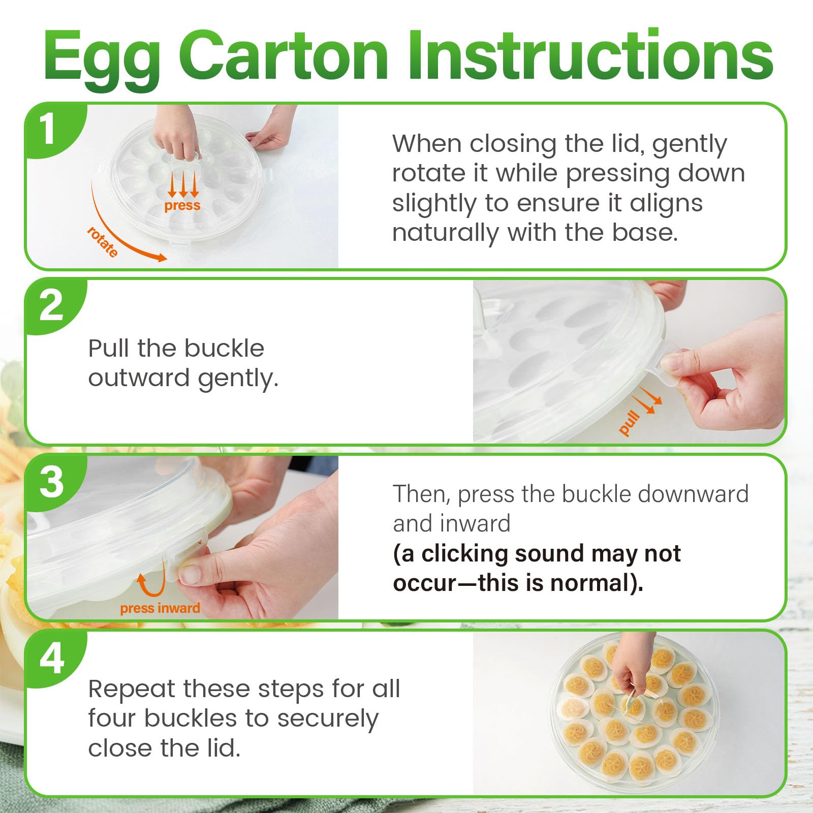 HAKSEN deviled egg tray with open lid for easy filling and serving.