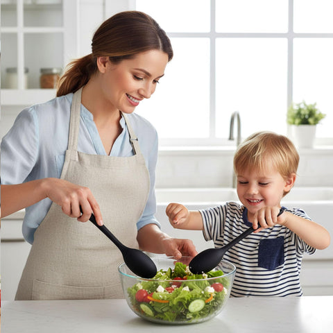 HAKSEN silicone spoons dishwasher-safe—easy cleaning after cooking.