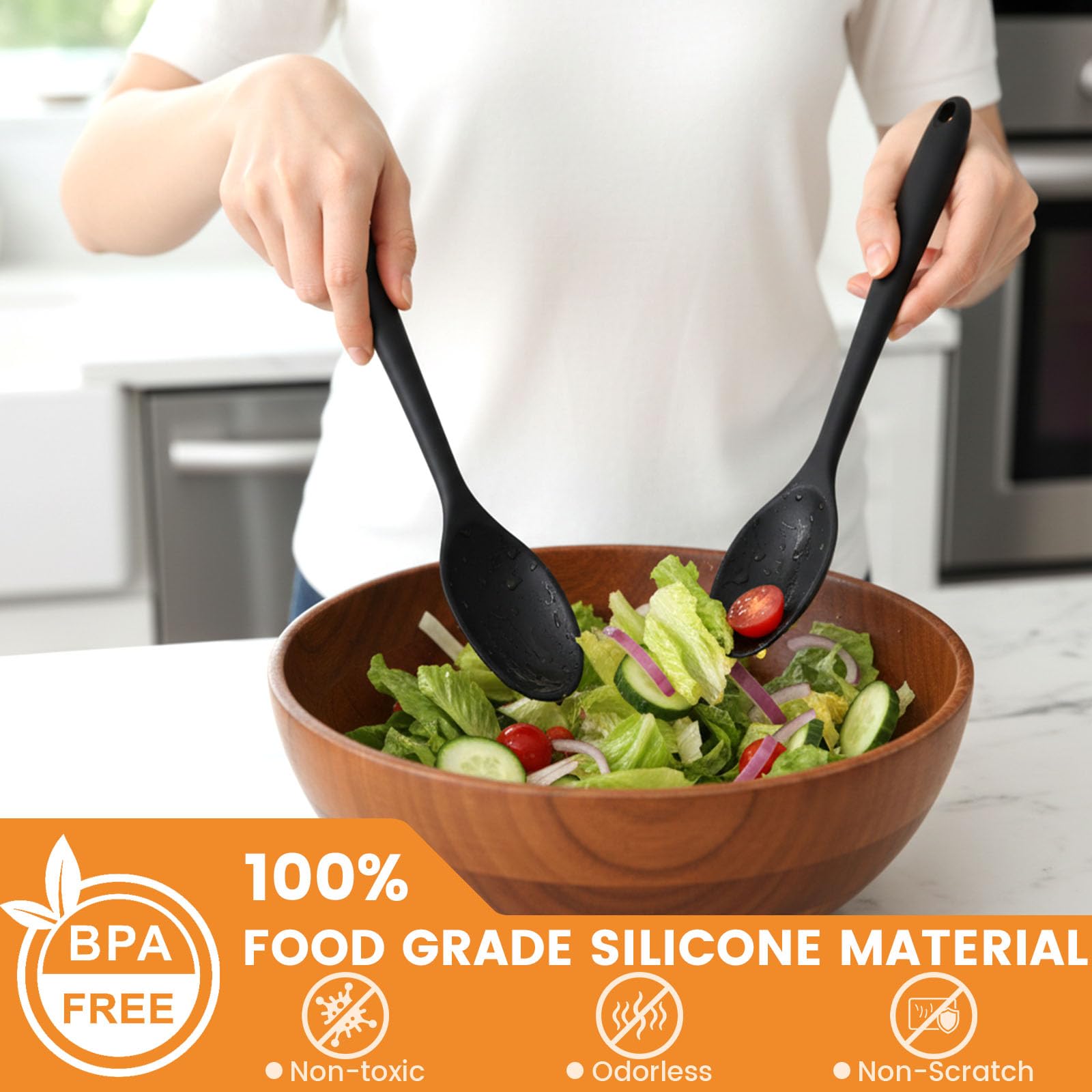 HAKSEN silicone spoons ergonomic handle—comfortable grip for long mixing sessions.