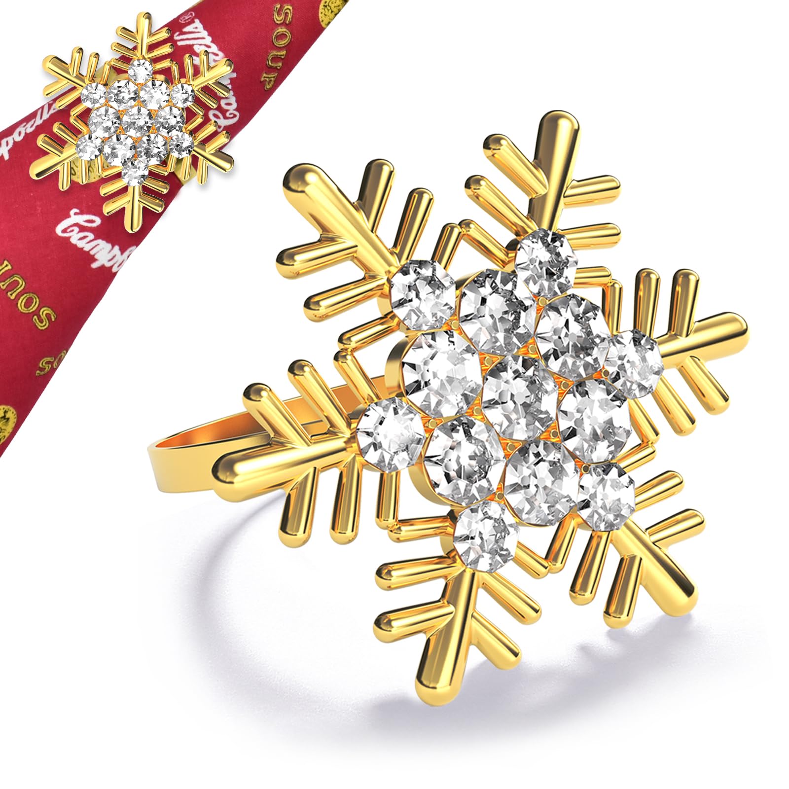 Halatool gold snowflake napkin ring around festive linens for Christmas dining
