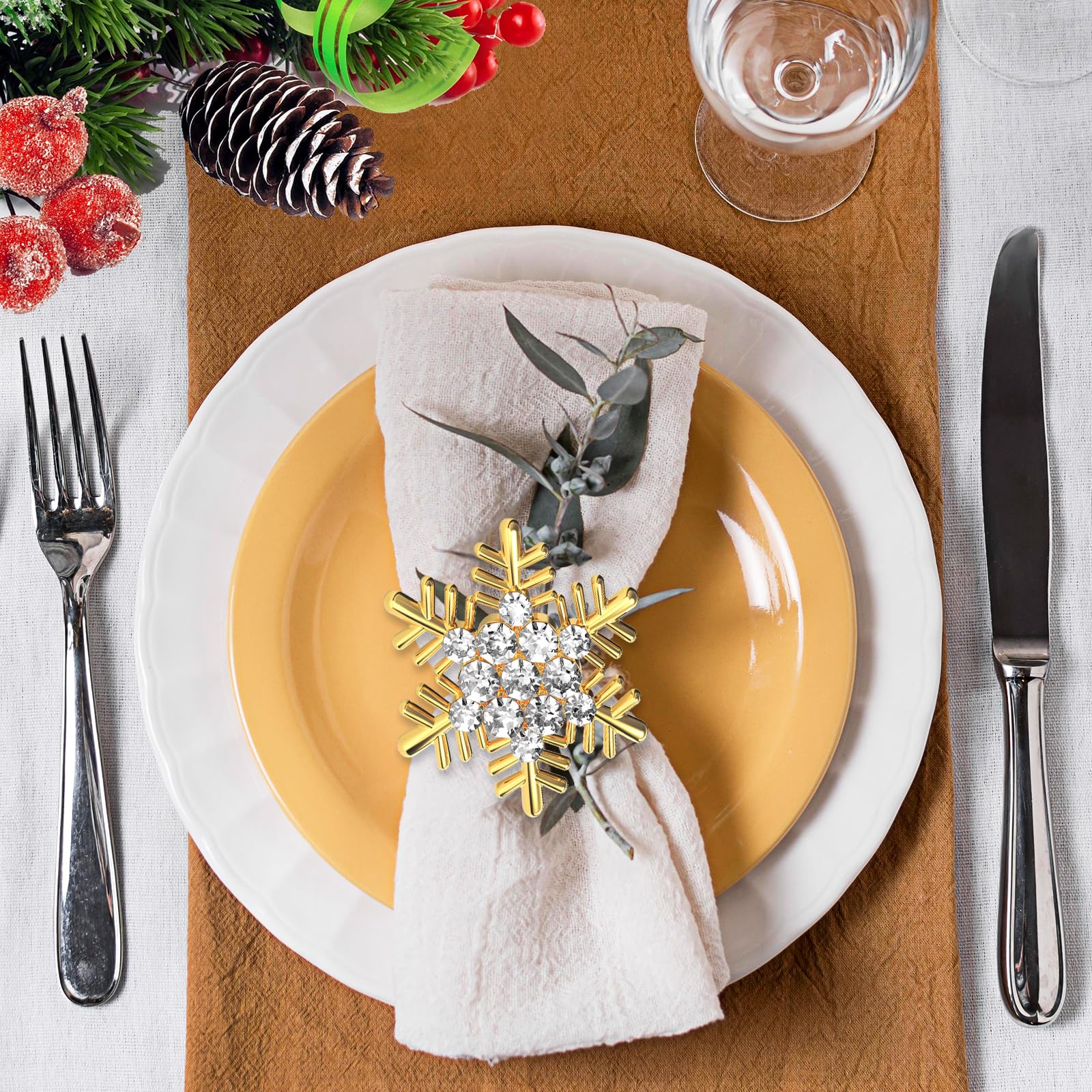 Halatool napkin ring set with white rhinestones elevating holiday place settings