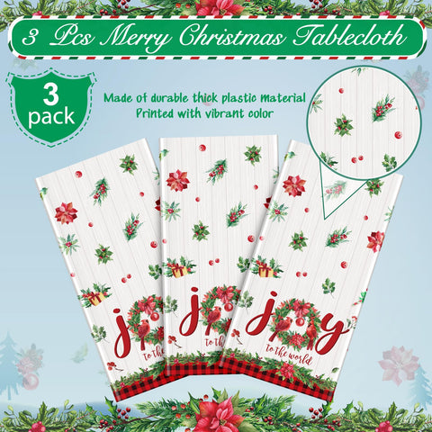 Hallswl JOY letters on tablecloth create a cheerful holiday centerpiece.