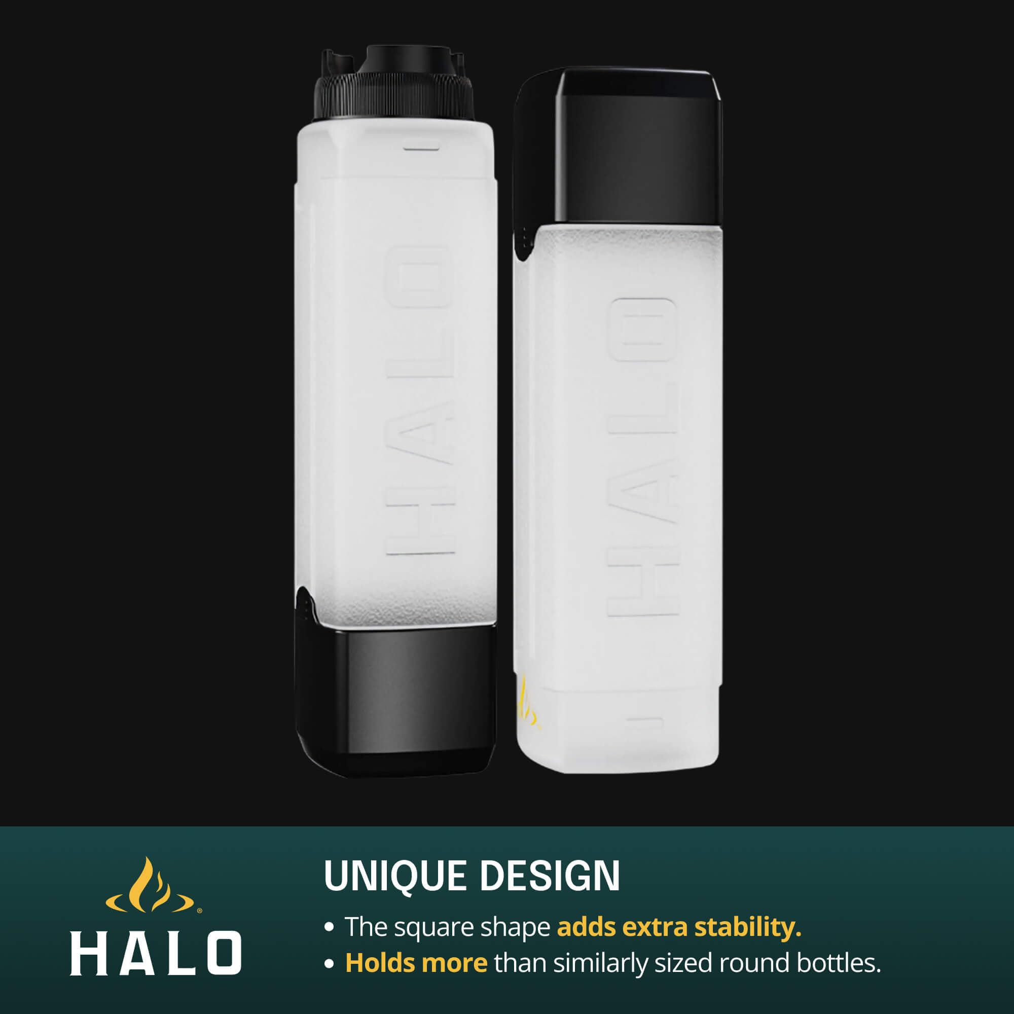 HALO 27 oz bottles feature pressure-release valve for smooth, drip-free dressings.