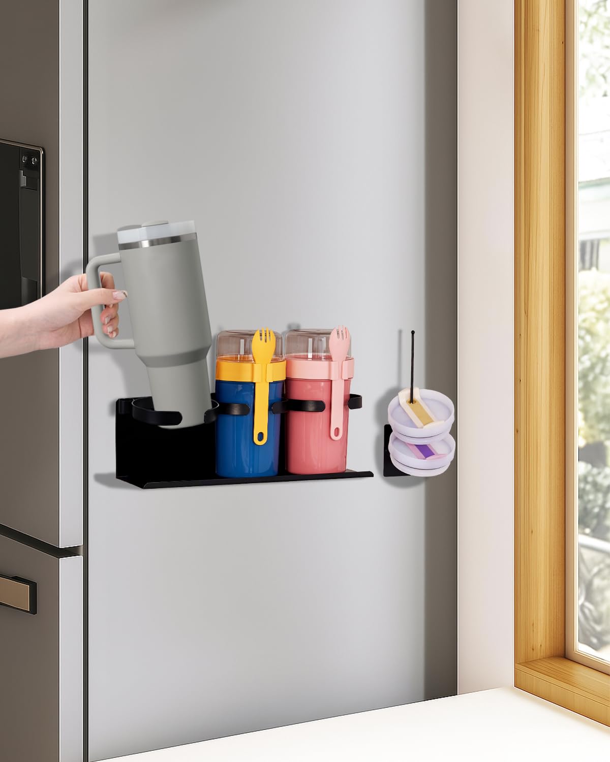 HAMARA fiber steel magnetic Stanley cup holder mounted on fridge for secure tumblers