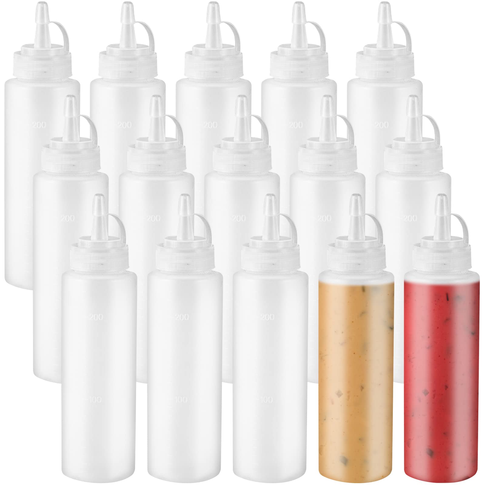 Hamiggaa 15-pack 8oz squeeze bottles with twist-cap for tidy kitchen storage