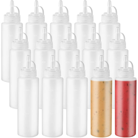 Hamiggaa 15-pack 8oz squeeze bottles with twist-cap for tidy kitchen storage