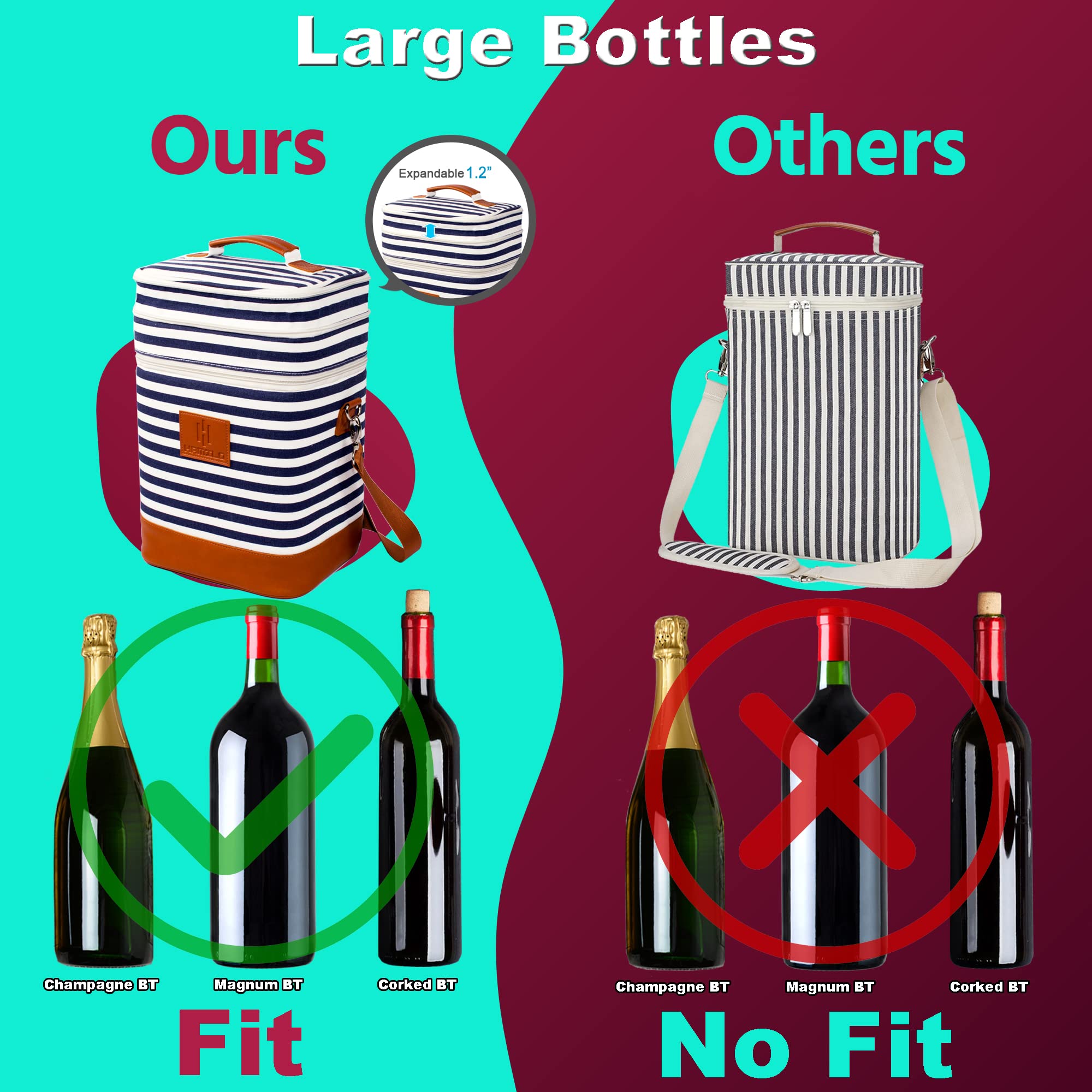 HAMILO expandable zipper wine bag in stripe design for corked bottles