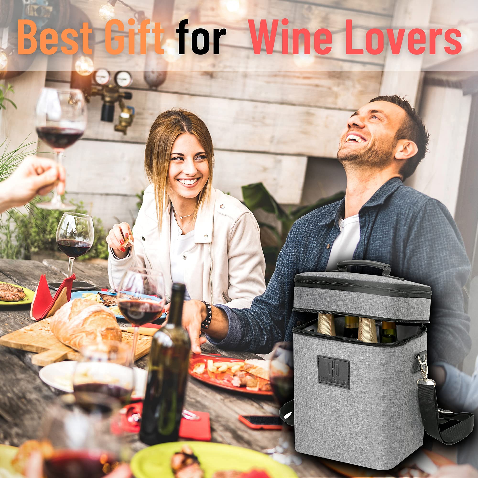 HAMILO picnic and beach-ready wine carrier gray for versatile outdoor entertaining.