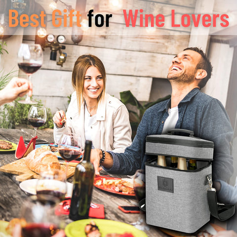 HAMILO picnic and beach-ready wine carrier gray for versatile outdoor entertaining.
