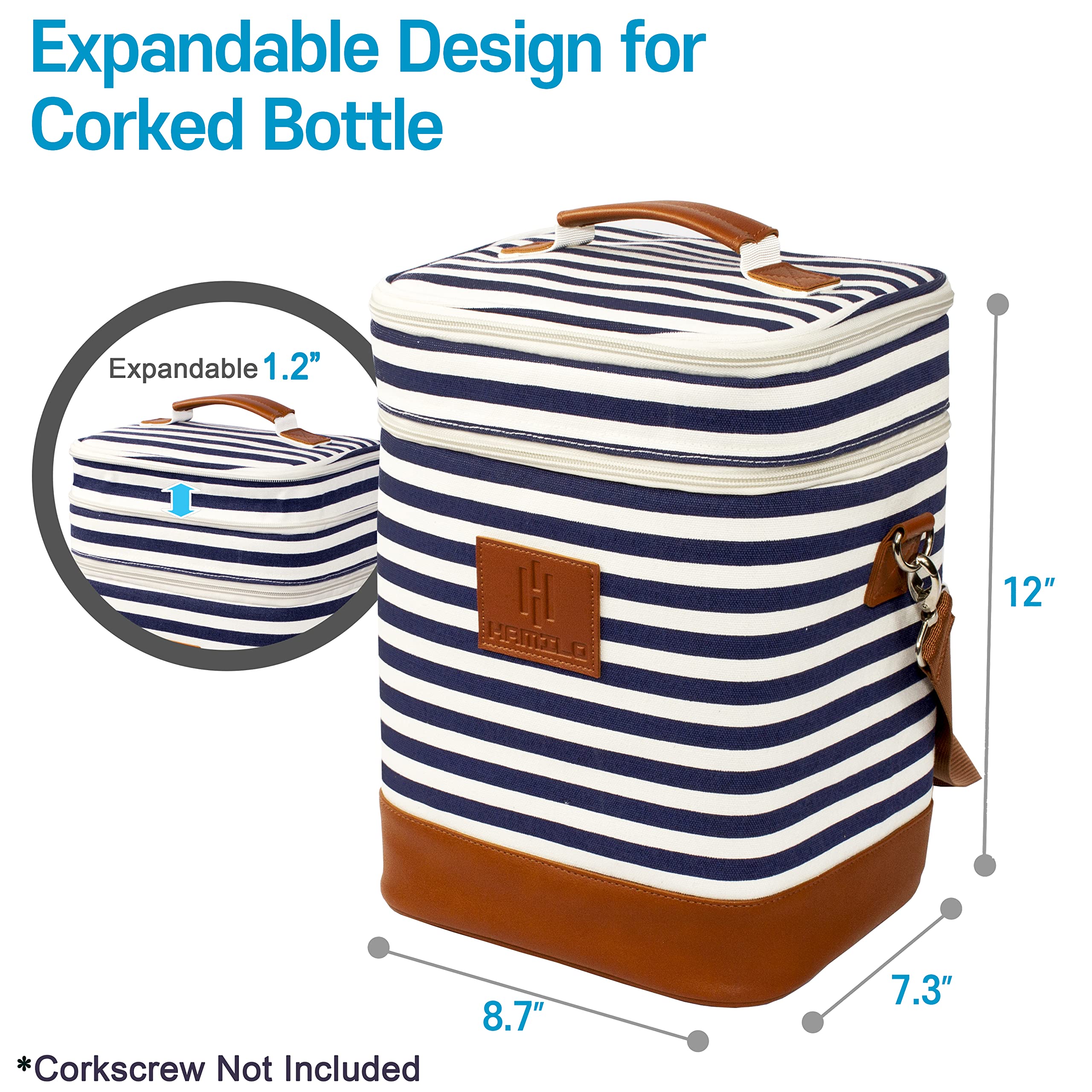 HAMILO waterproof canvas wine tote with stripe finish for outdoor use