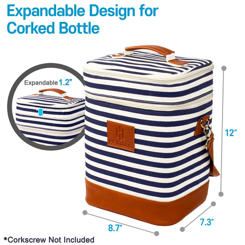HAMILO waterproof canvas wine tote with stripe finish for outdoor use
