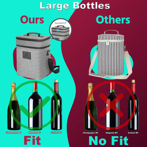 HAMILO expandable zipper wine bag demonstrates easy storage for opened bottles.