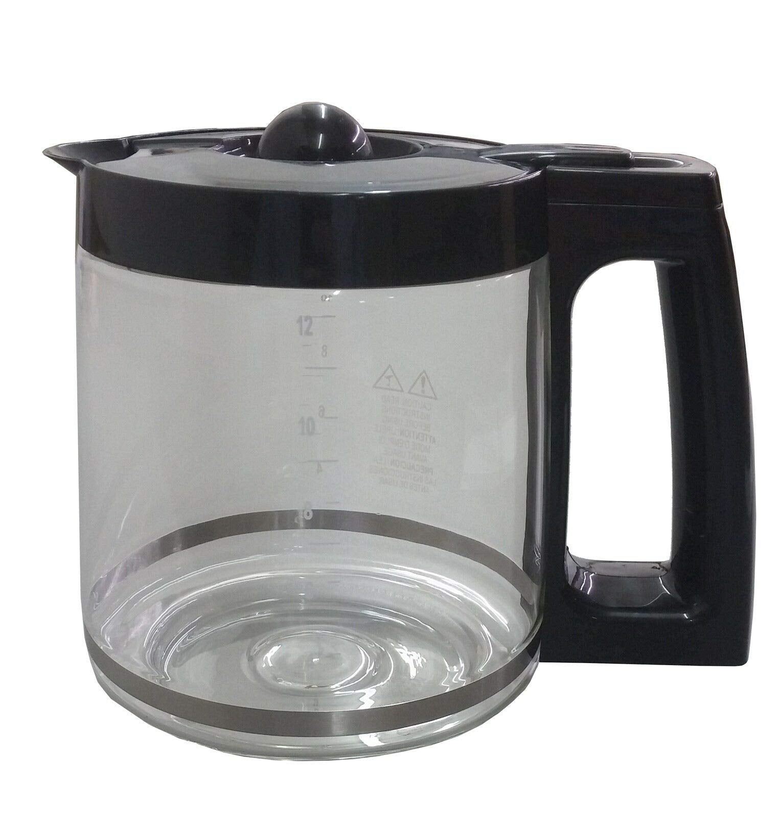 Hamilton Beach carafe with lid and ergonomic handle design for easy pouring.