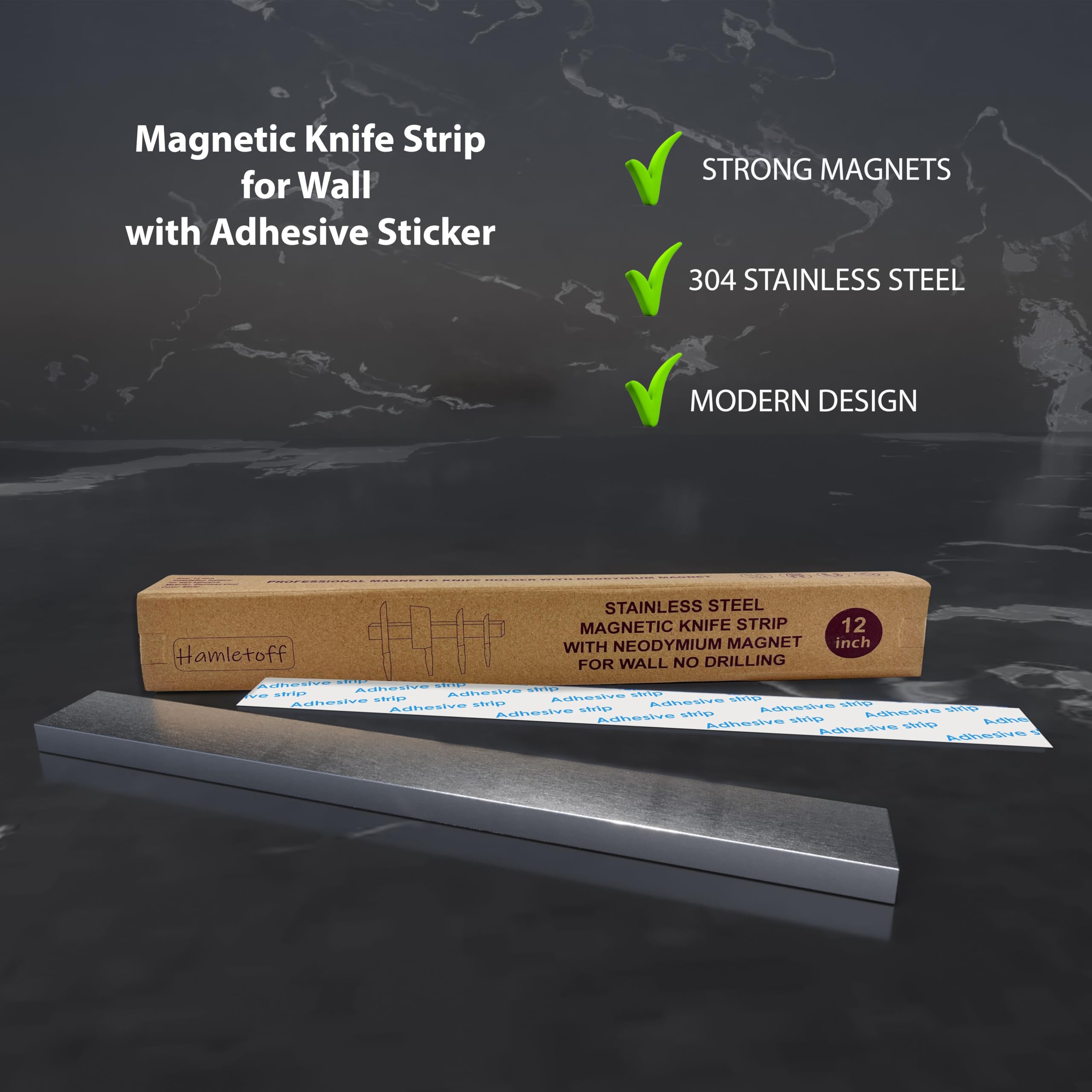 Hamletoff front view of sleek SUS304 stainless steel knife strip