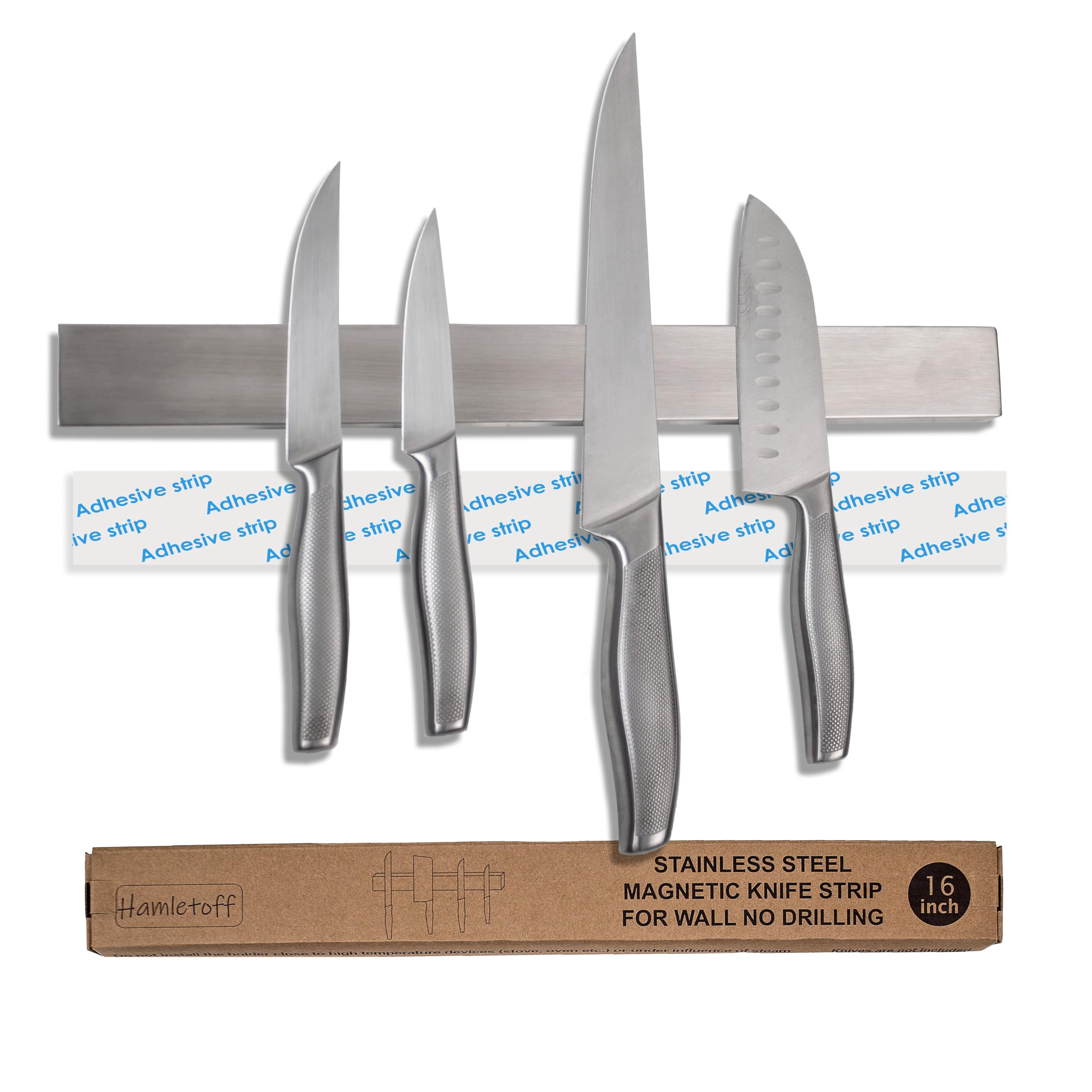 Hamletoff knife strip 16inch wall mount securely holds kitchen knives.