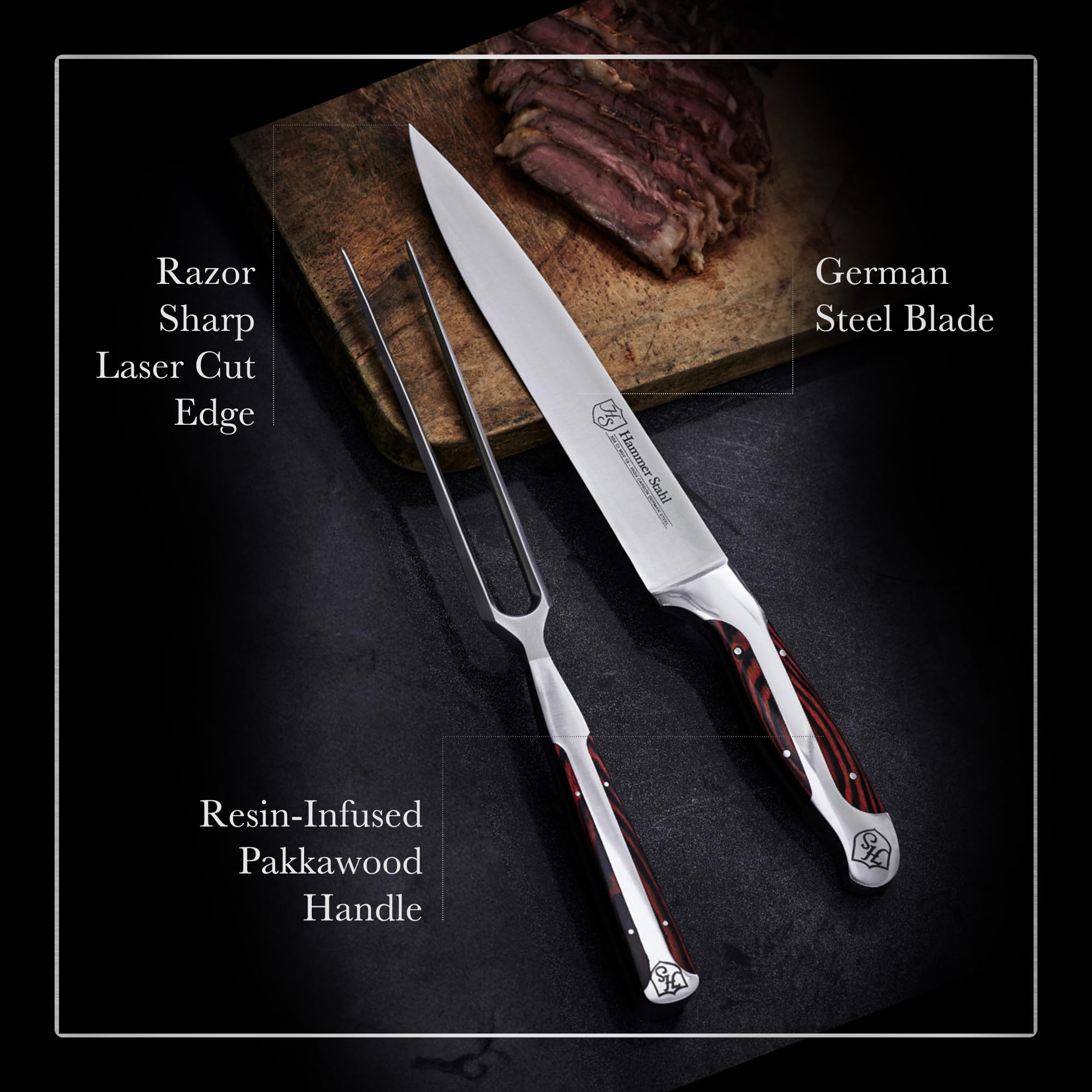 Hammer Stahl ergonomic pakkawood handle highlighted for comfortable grip