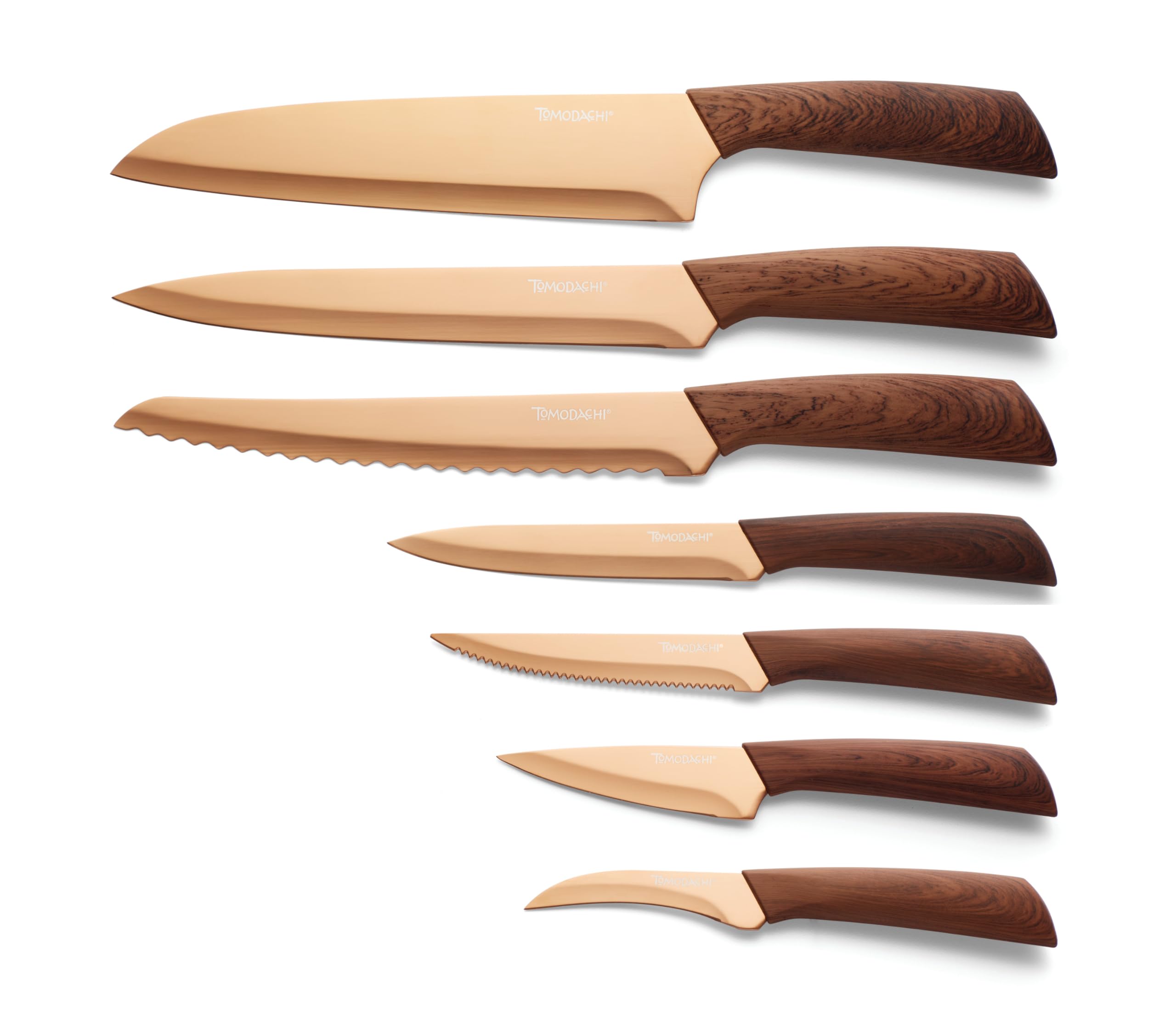 Hampton Forge Raintree Copper 13-Piece Block Set blade close-up showing titanium edge