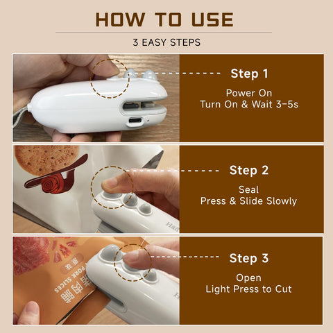Hän Babos mini sealer with hidden cutter safety feature in use