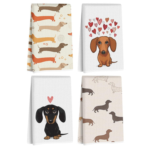 Hanamiya Na dachshund kitchen towel with waffle weave for high absorbency