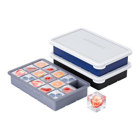 HANCELANT silicone ice cube tray with lid, three-pack, ideal for organized freezing