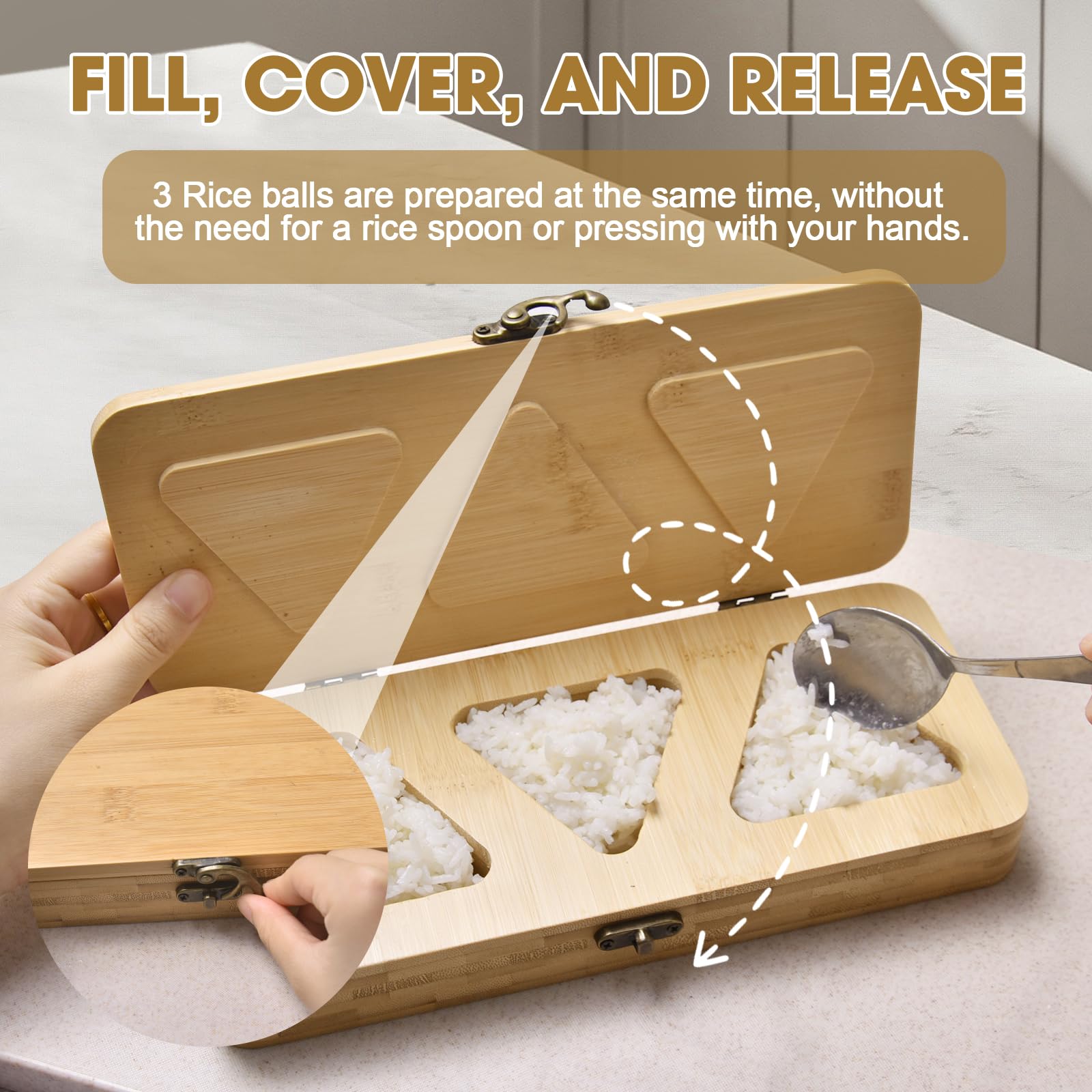 Handbanary onigiri mold lid locked for tidy pressing and storage