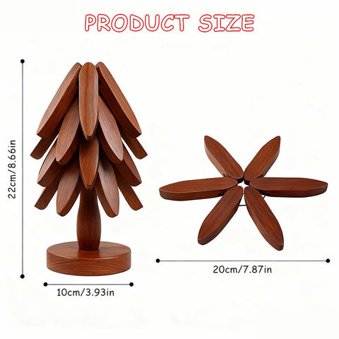 Handcrafted wooden trivet tree grain detail highlights artisanal quality.