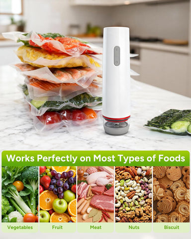 Handheld Vacuum Sealer cordless rechargeable enables sealing anywhere without outlets.