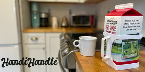 HandiHandle fridge setup saves space and simplifies carton handling.