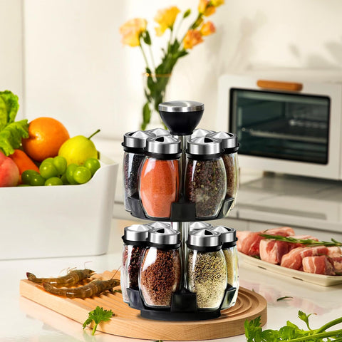 Handisen 12-glass jar set neatly displayed for organized kitchen storage