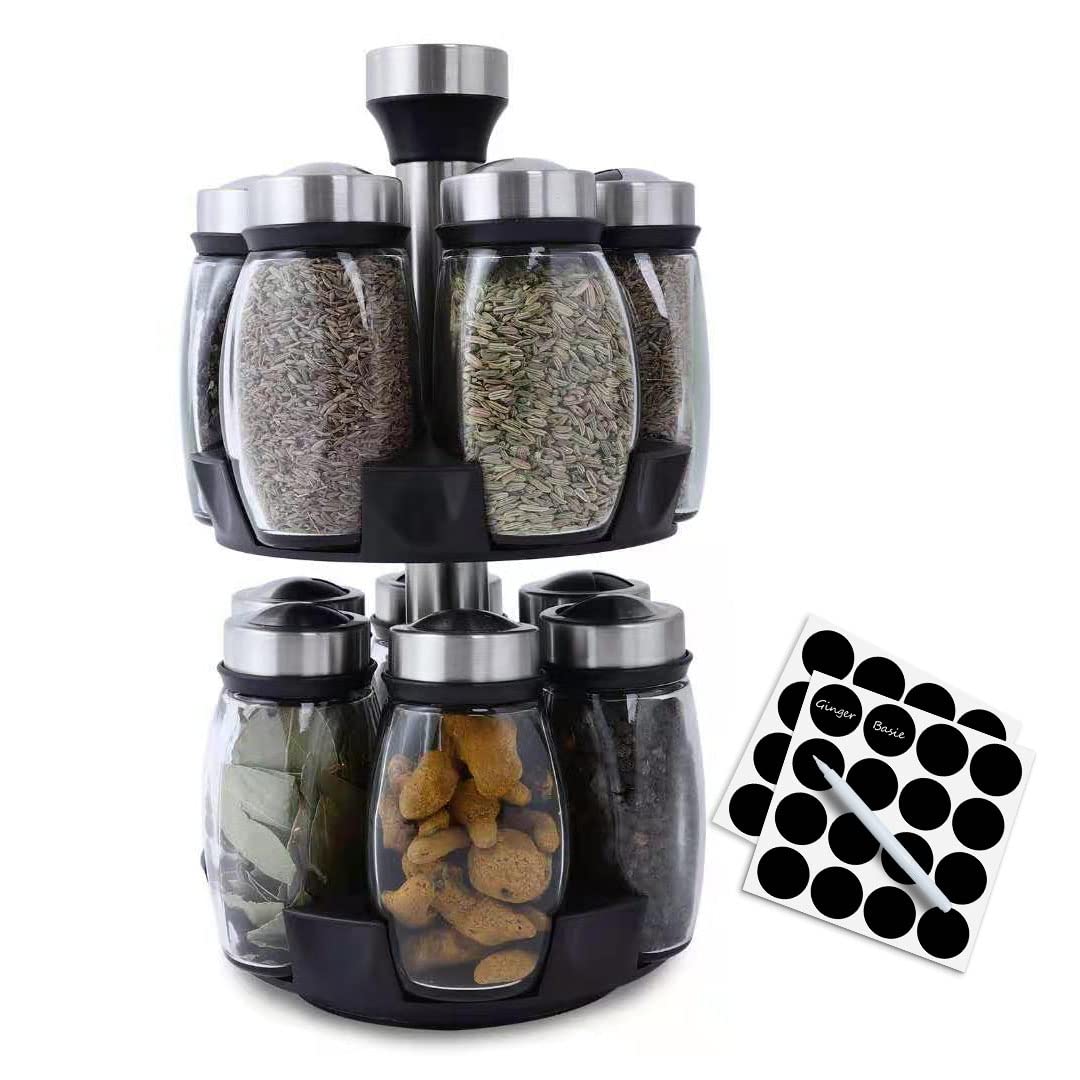 Handisen Revolving Spice Rack top view showcasing 12 glass jars for easy access