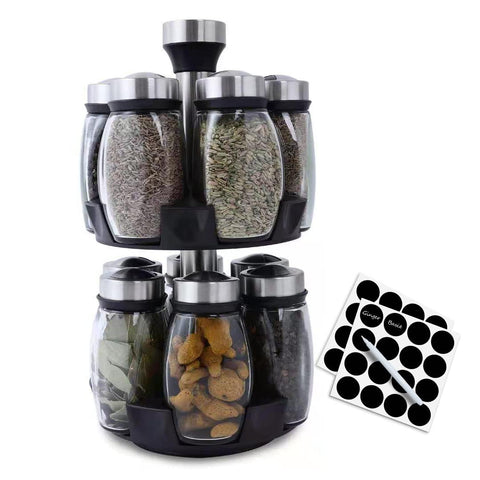 Handisen Revolving Spice Rack top view showcasing 12 glass jars for easy access