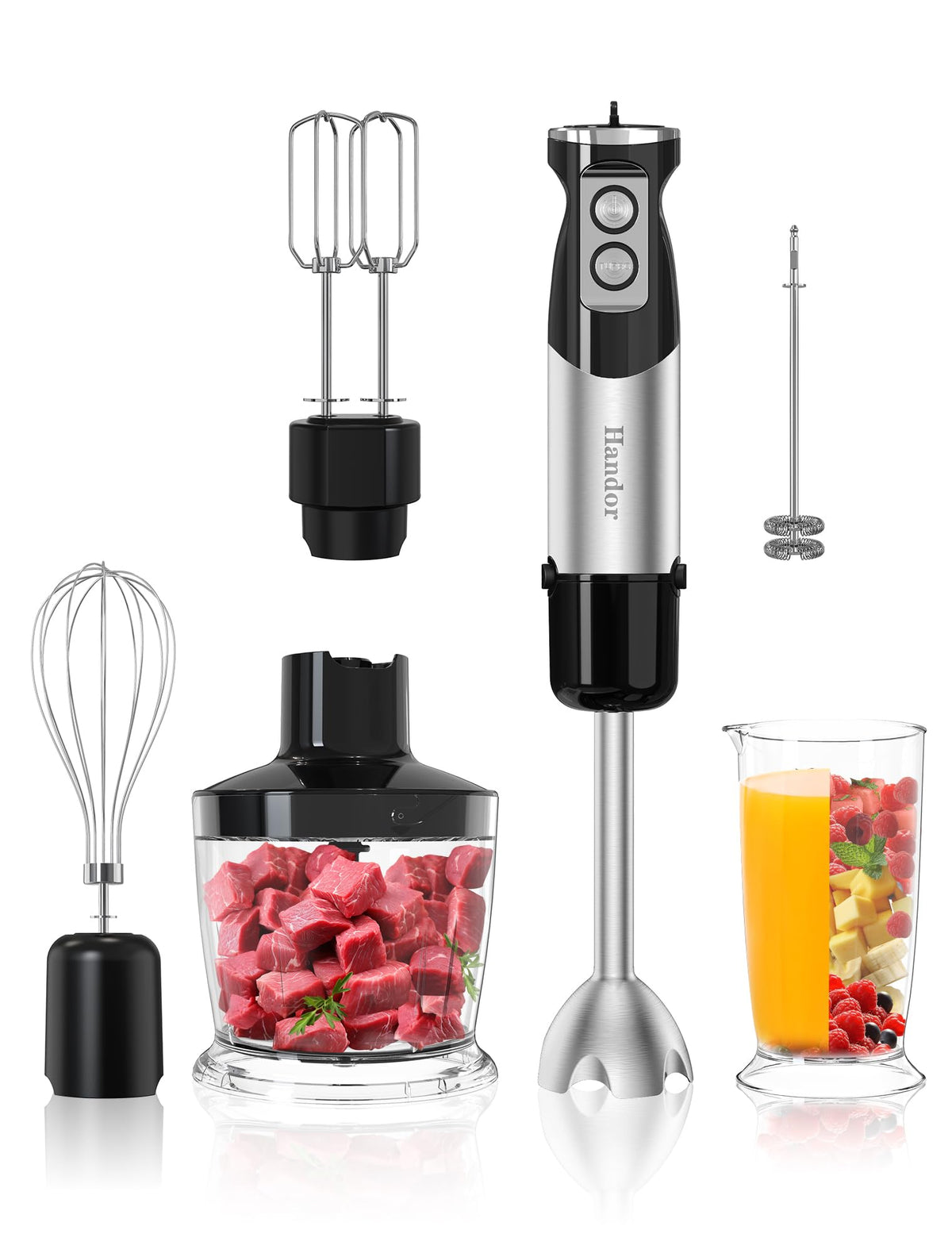 Handor 6-in-1 immersion blender with powerful motor for quick puree and smooth soups