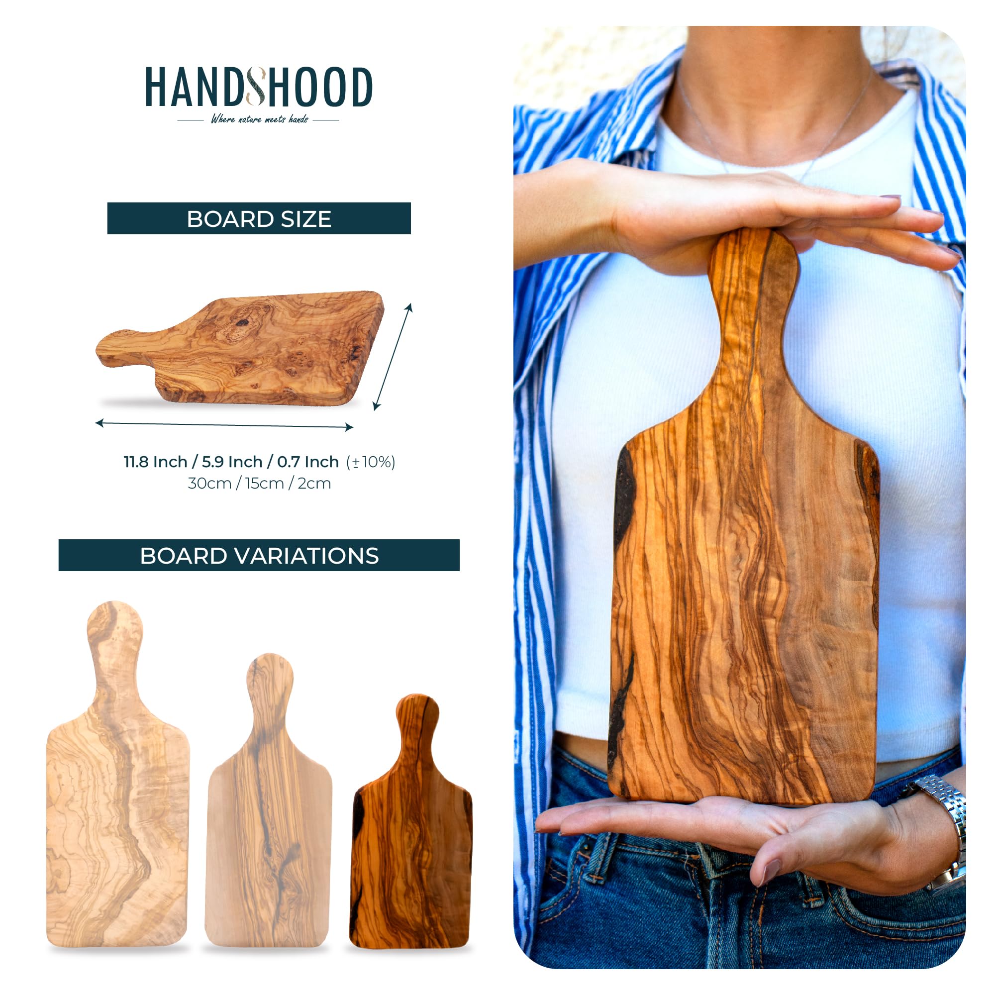 HandsHood gift packaging idea featuring premium olive wood board.