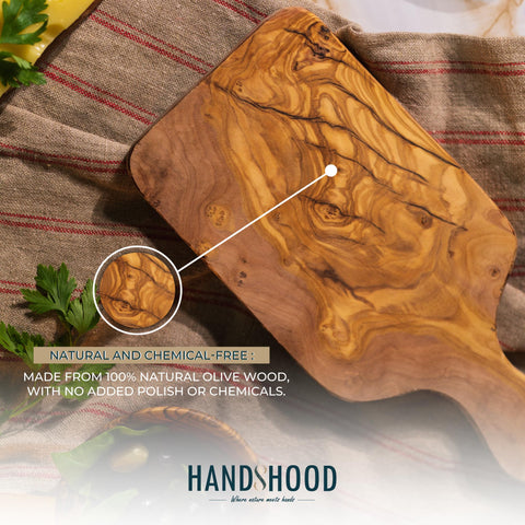 HandsHood handmade workshop process behind the olive wood board.