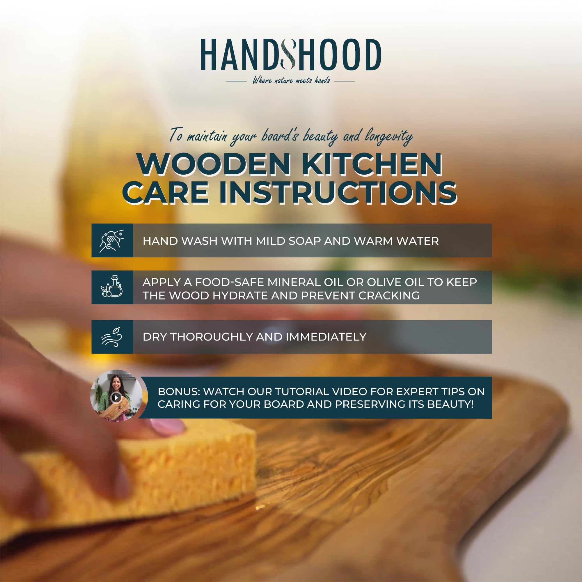 HandsHood natural olive wood board displaying rustic beauty and everyday versatility.