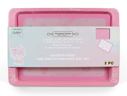 Handstand Kitchen Hello Kitty 50th baking sheet in pink for even, consistent baking.
