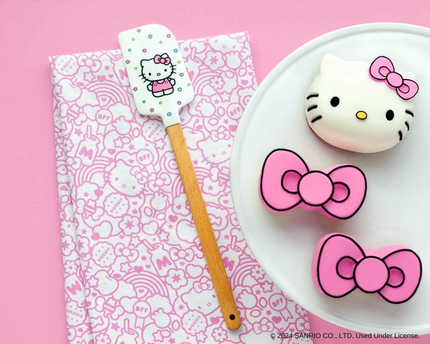 Hello Kitty print accents brighten the cooking space for everyday use.