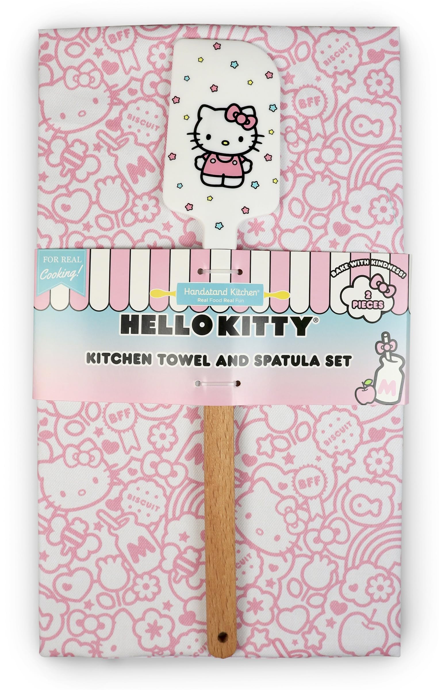 Handstand Kitchen Hello Kitty towel collage adds playful kitchen charm.