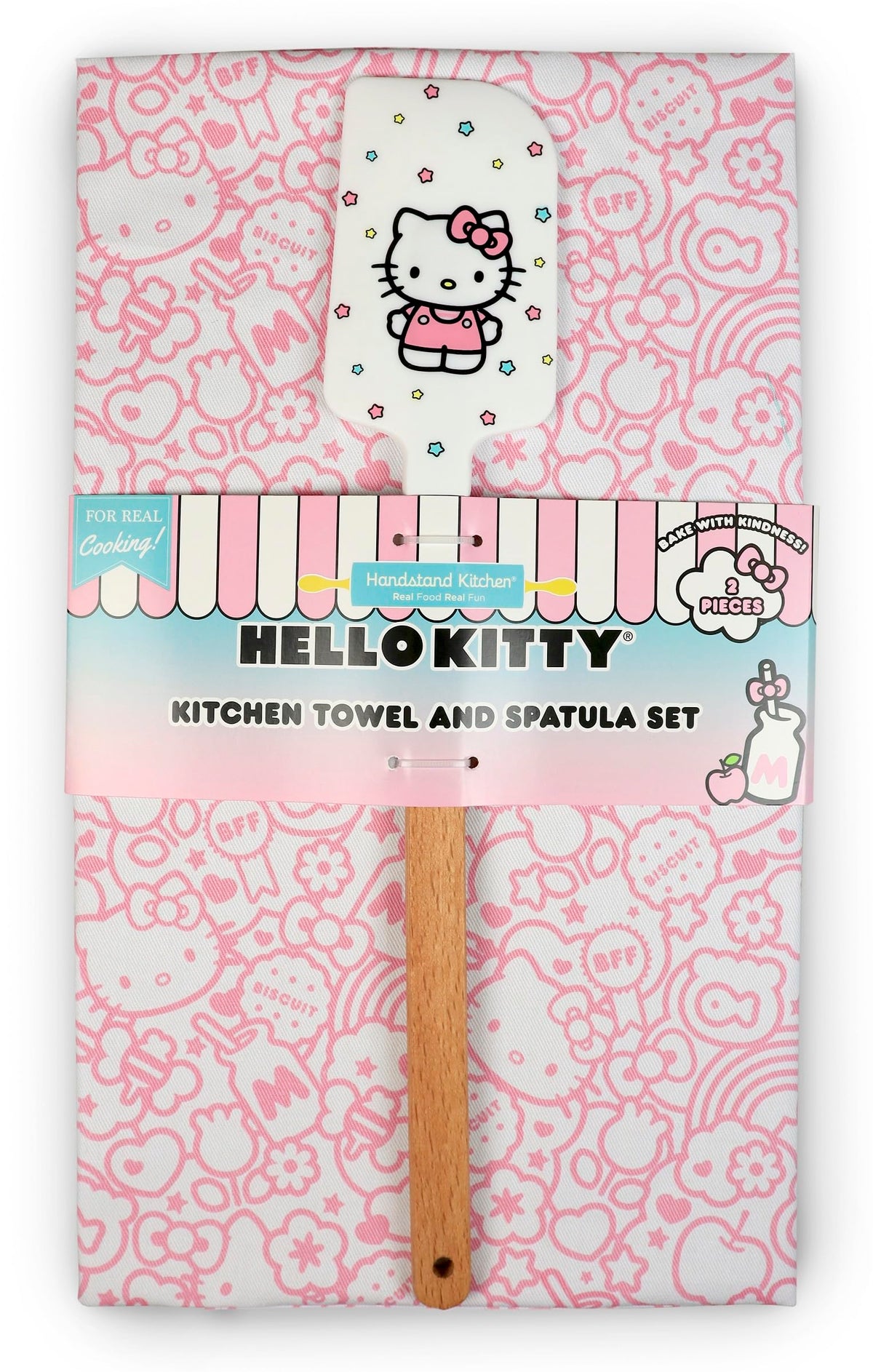 Handstand Kitchen Hello Kitty towel collage adds playful kitchen charm.