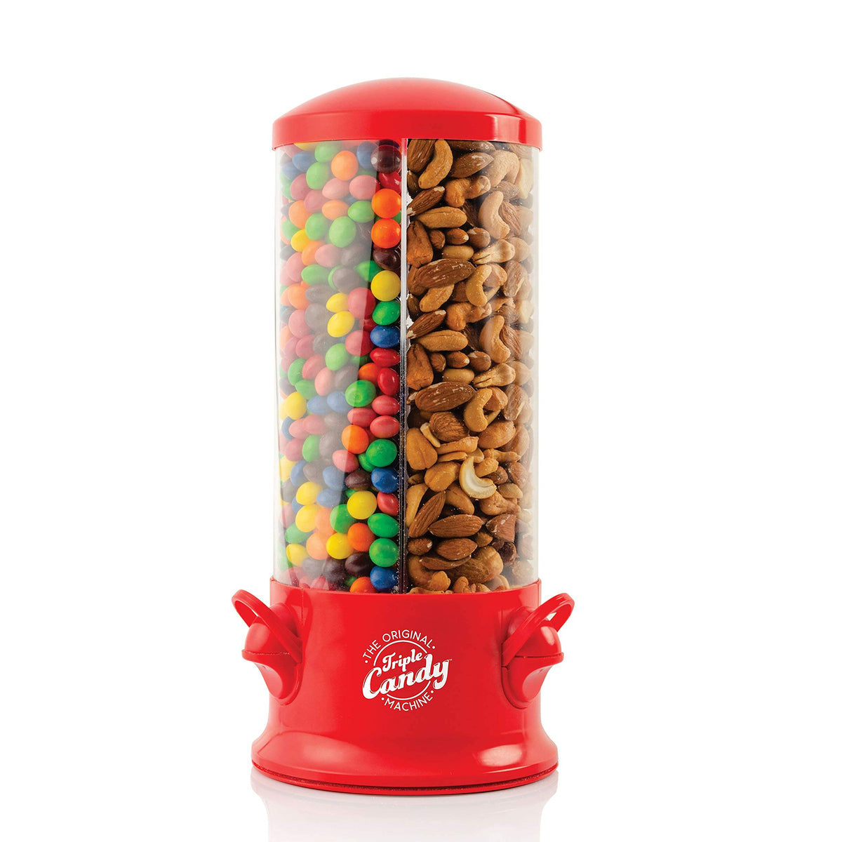 Handy Gourmet triple candy machine top view showing three snack compartments for easy access.